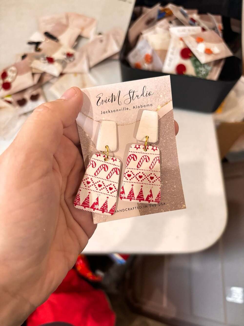 EvieM Studio Christmas Holiday Sweater Pattern Dangle Earrings
